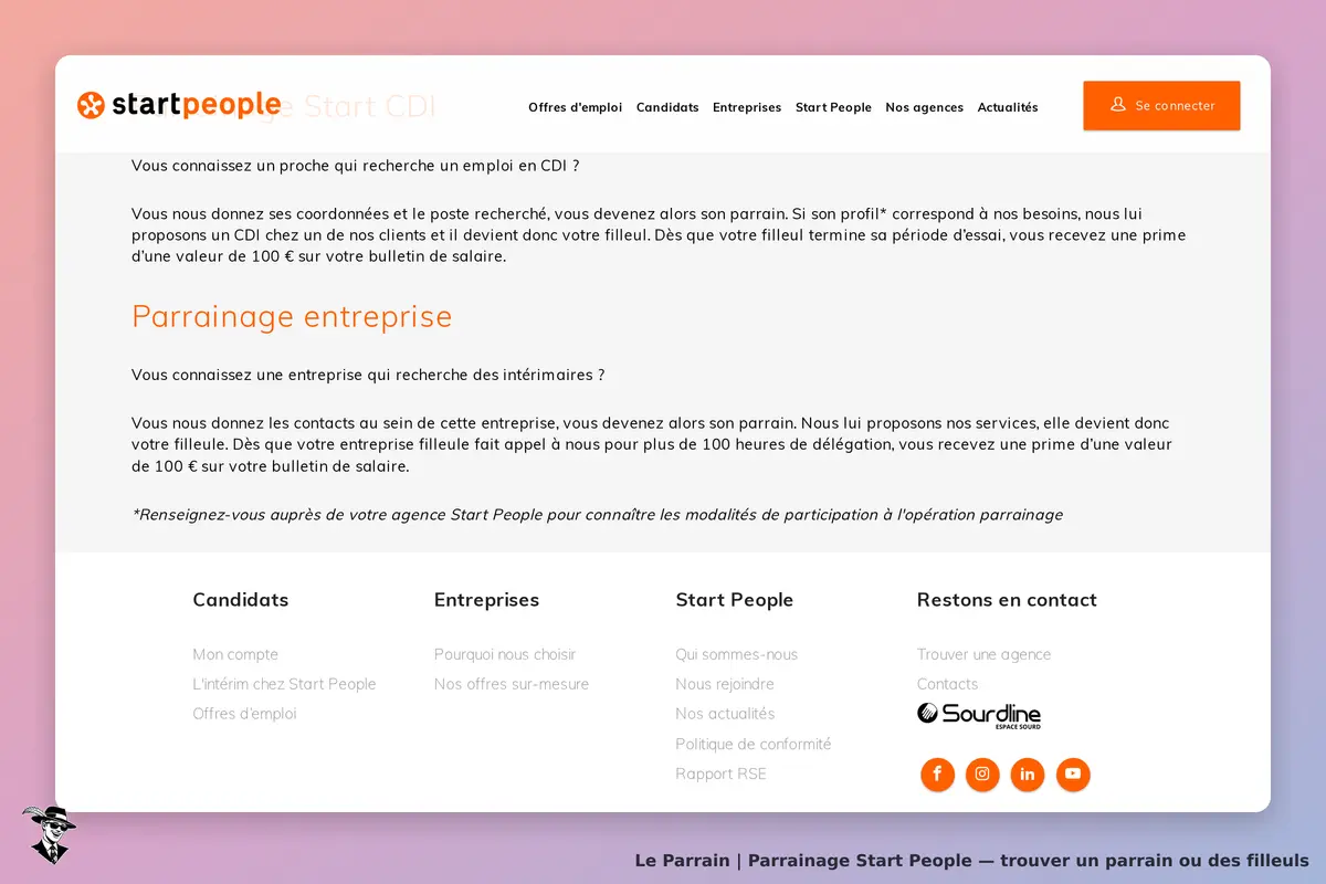 Start People : startpeople : section parrainage entreprise avec informations sur le parrainage et