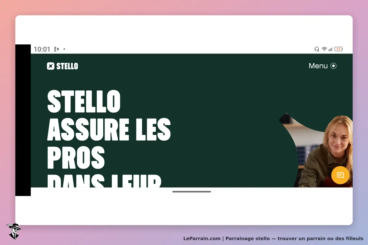 Stello : page d'accueil avec slogan et image d'une personne souriante à droite