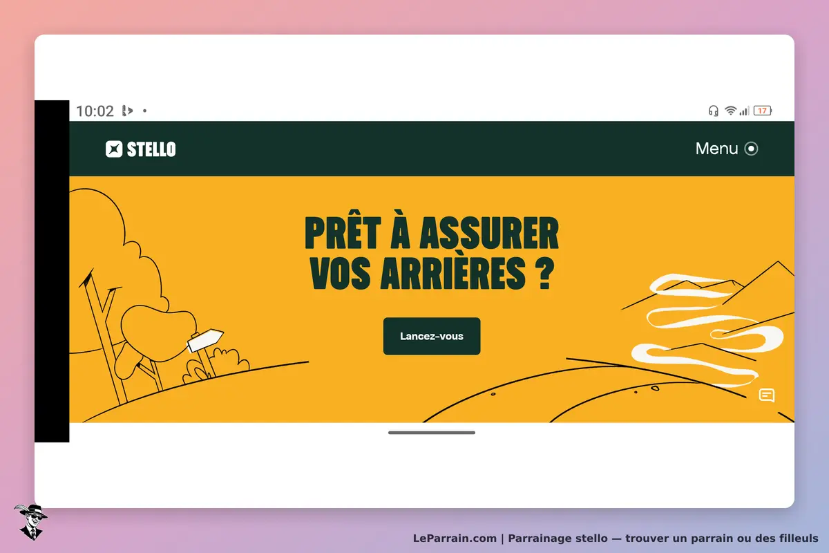 Stello : page d'accueil avec un message d'accroche et un bouton "Lancez-vous"