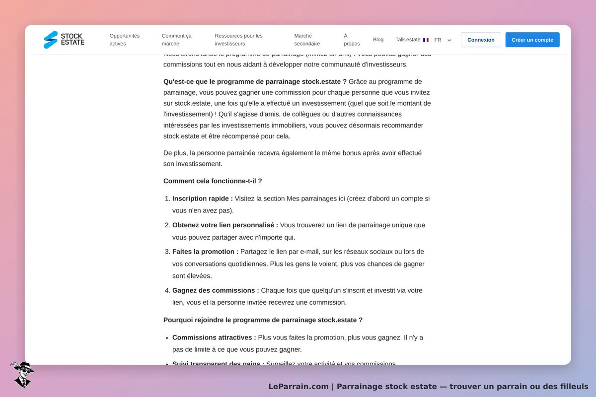 Stock Estate : explication du programme de parrainage et étapes pour participer
