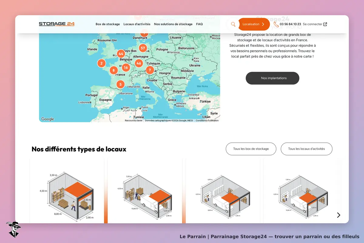 Storage24 : carte des locaux de stockage en Europe et types de locaux disponibles