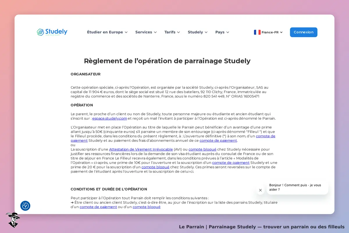 Page parrainage de Studely