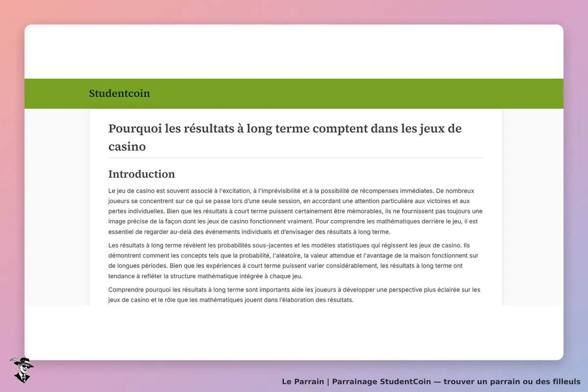 StudentCoin : texte sur l'importance des résultats à long terme dans les jeux de casino