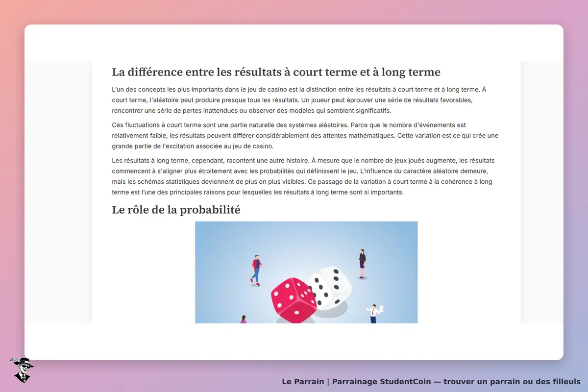 StudentCoin : texte explicatif sur les résultats à court et long terme avec illustration de dés