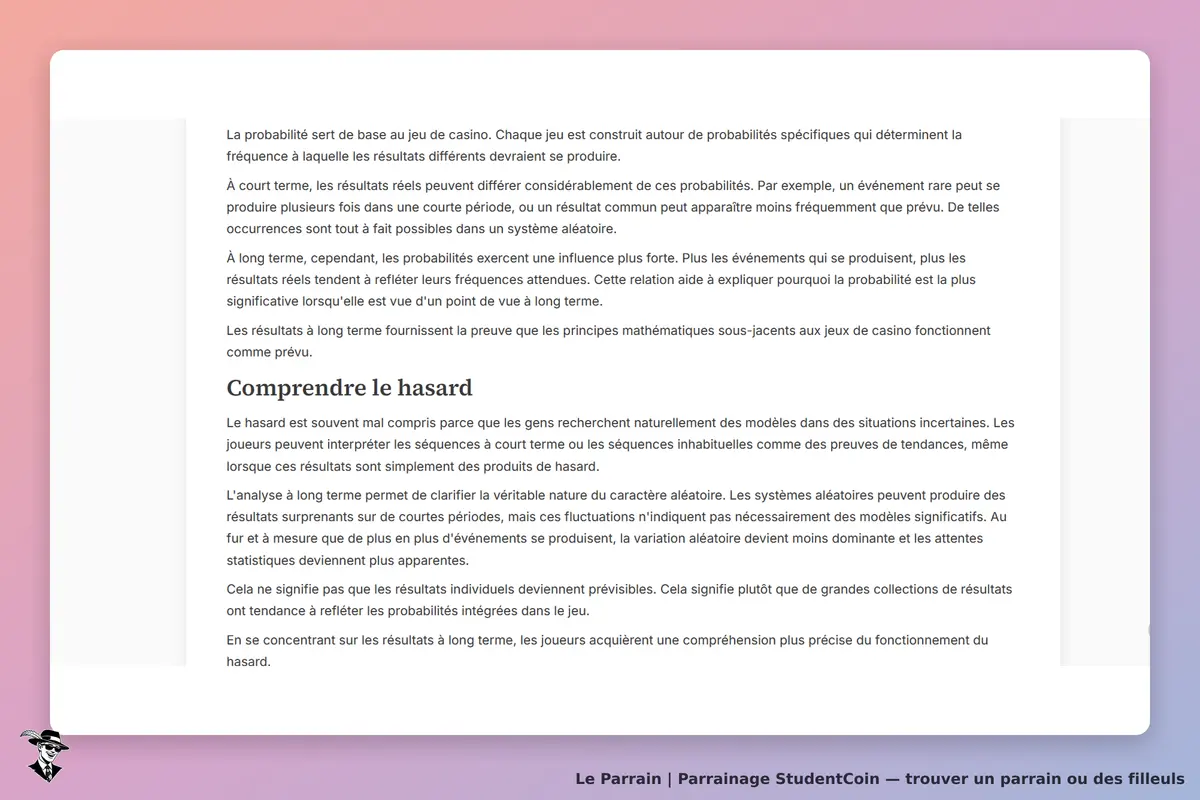 StudentCoin : texte explicatif sur la probabilité et le hasard dans les jeux de casino