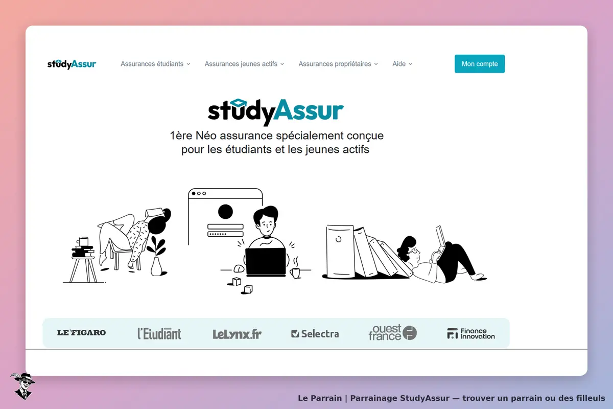 StudyAssur : page d'accueil présentant une assurance pour étudiants et jeunes actifs, avec