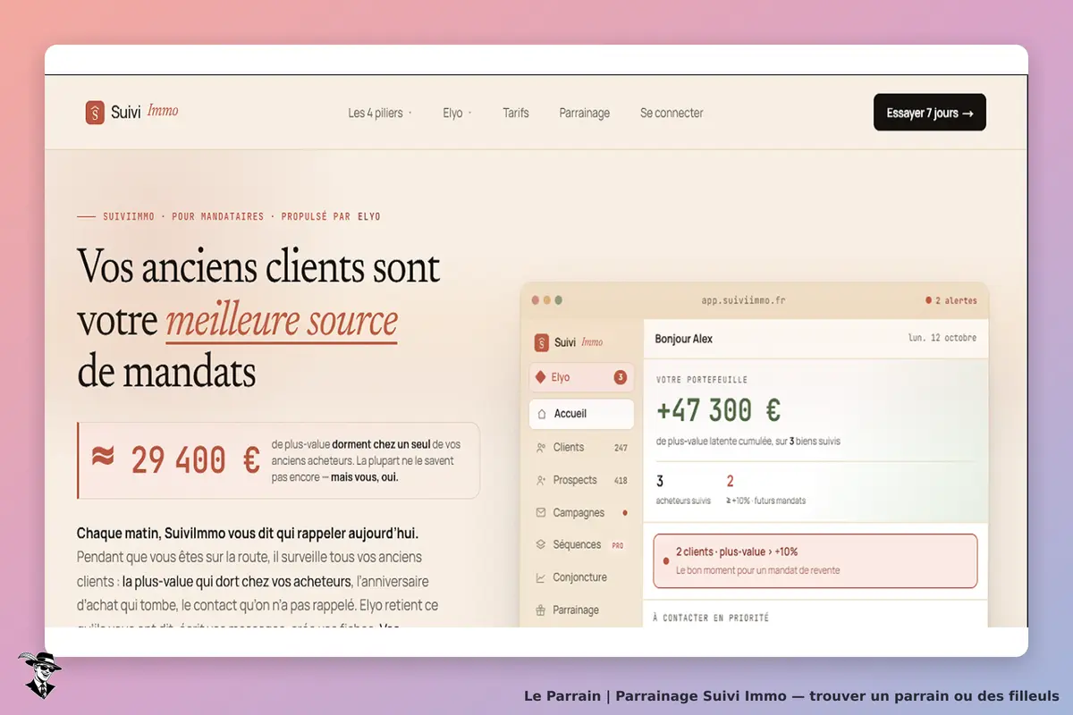 Suivi Immo : page d'accueil avec informations sur les clients et le portefeuille
