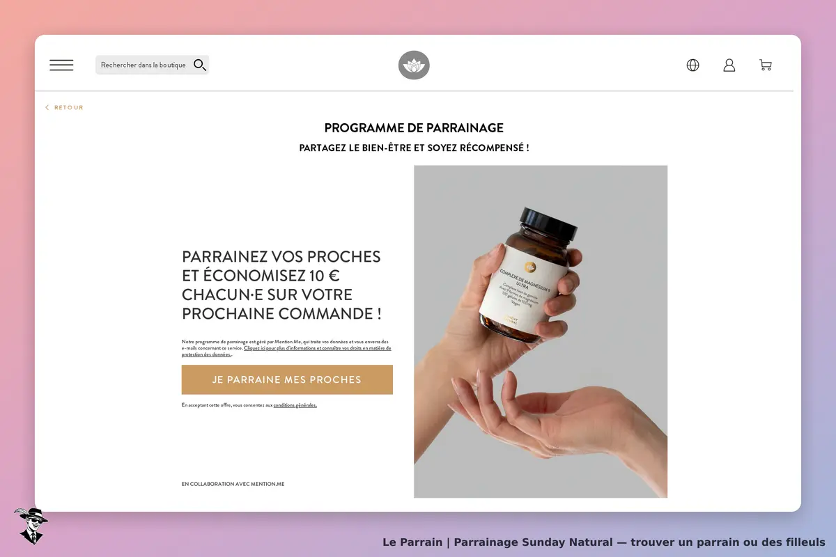 Page parrainage de Sunday Natural
