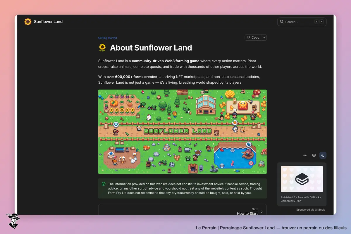 Page d'accueil de Sunflower Land