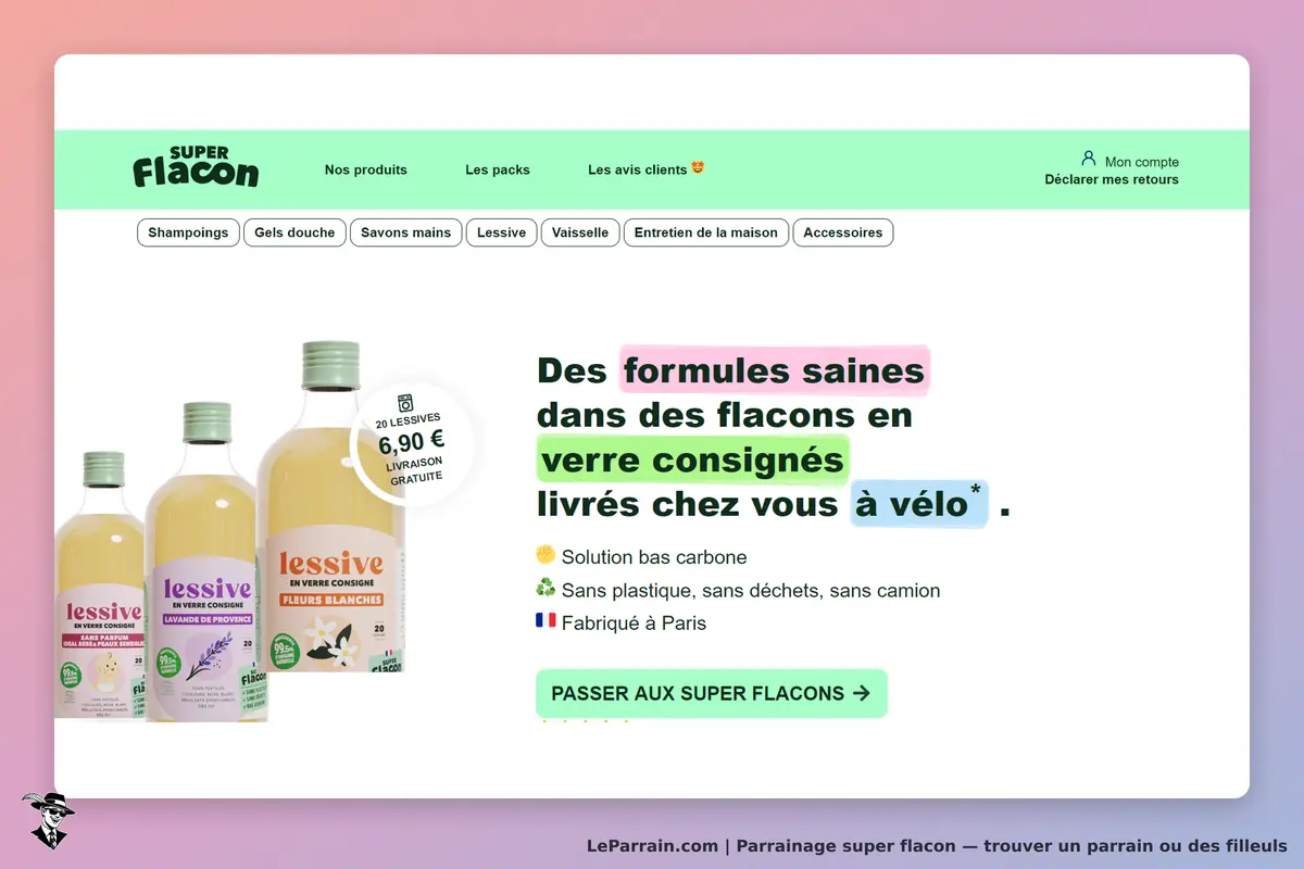 Super Flacon : flacons en verre consignés de lessive, avec informations sur la livraison et