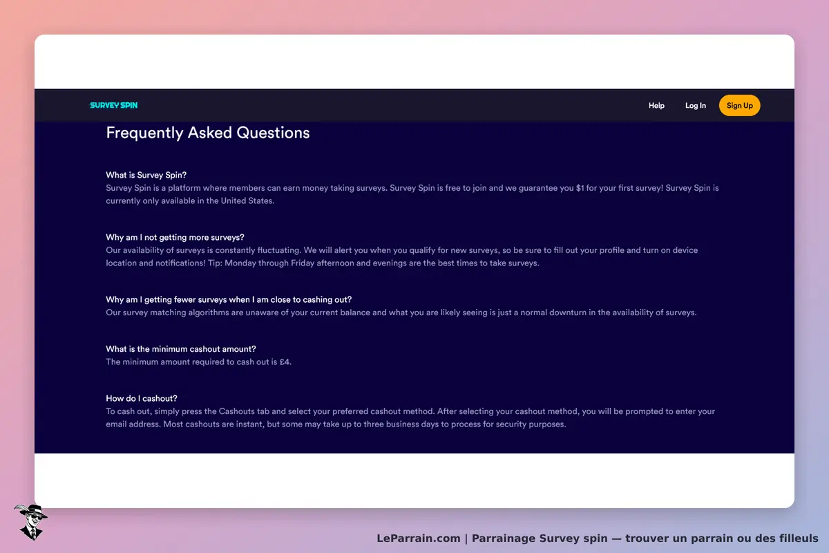 Survey Spin : section des questions fréquentes sur la plateforme de sondages en ligne