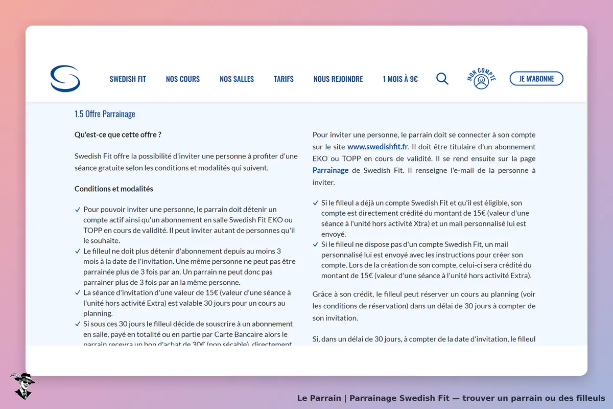 Swedish Fit : page d'information sur l'offre de parrainage et ses conditions