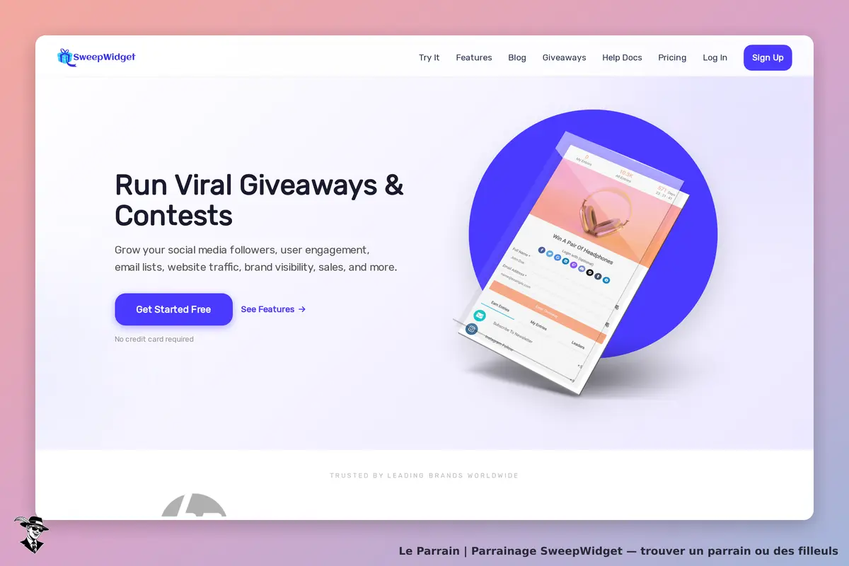 SweepWidget : page d'accueil présentant des concours et un formulaire d'inscription