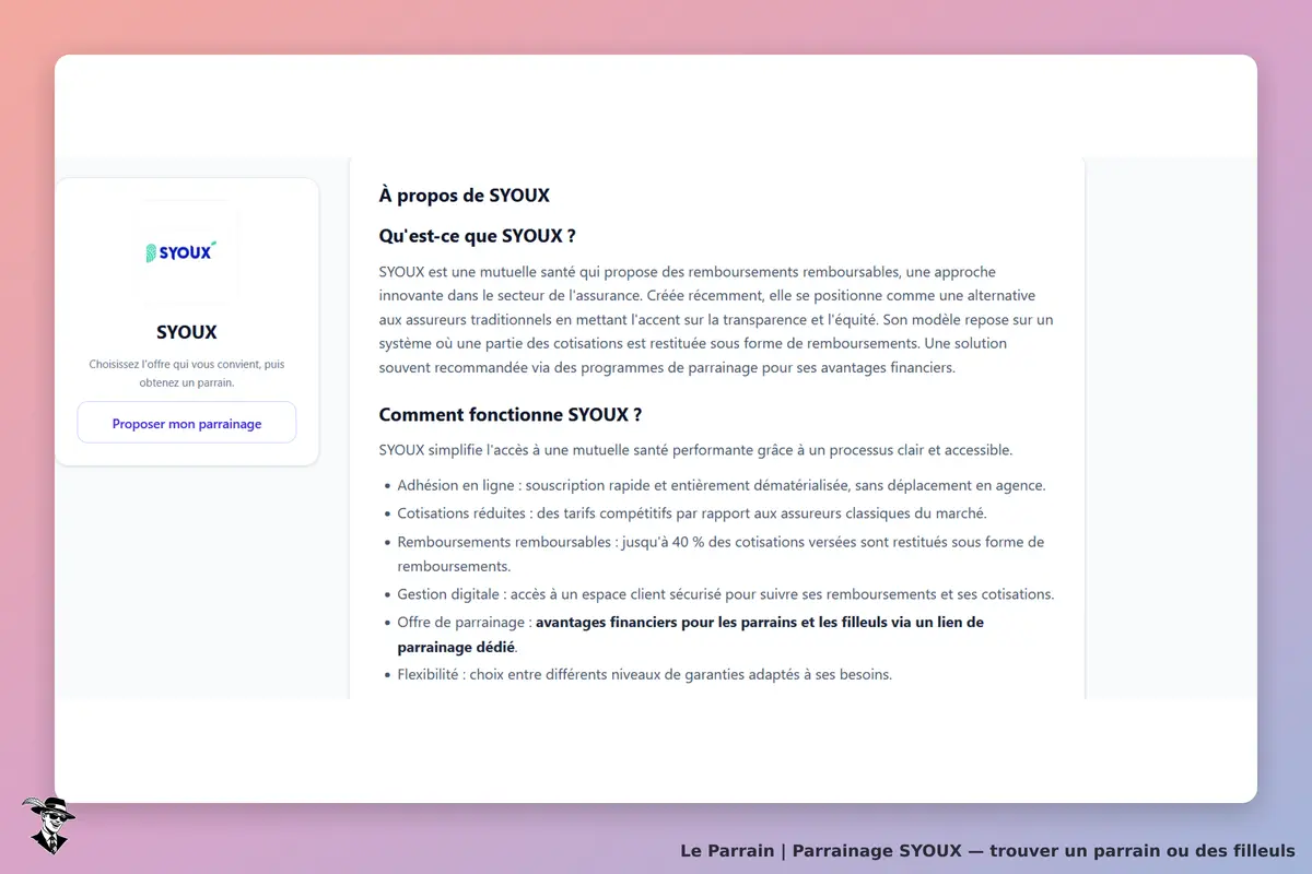 SYOUX : présentation de la mutuelle santé et de son fonctionnement sur la page d'accueil