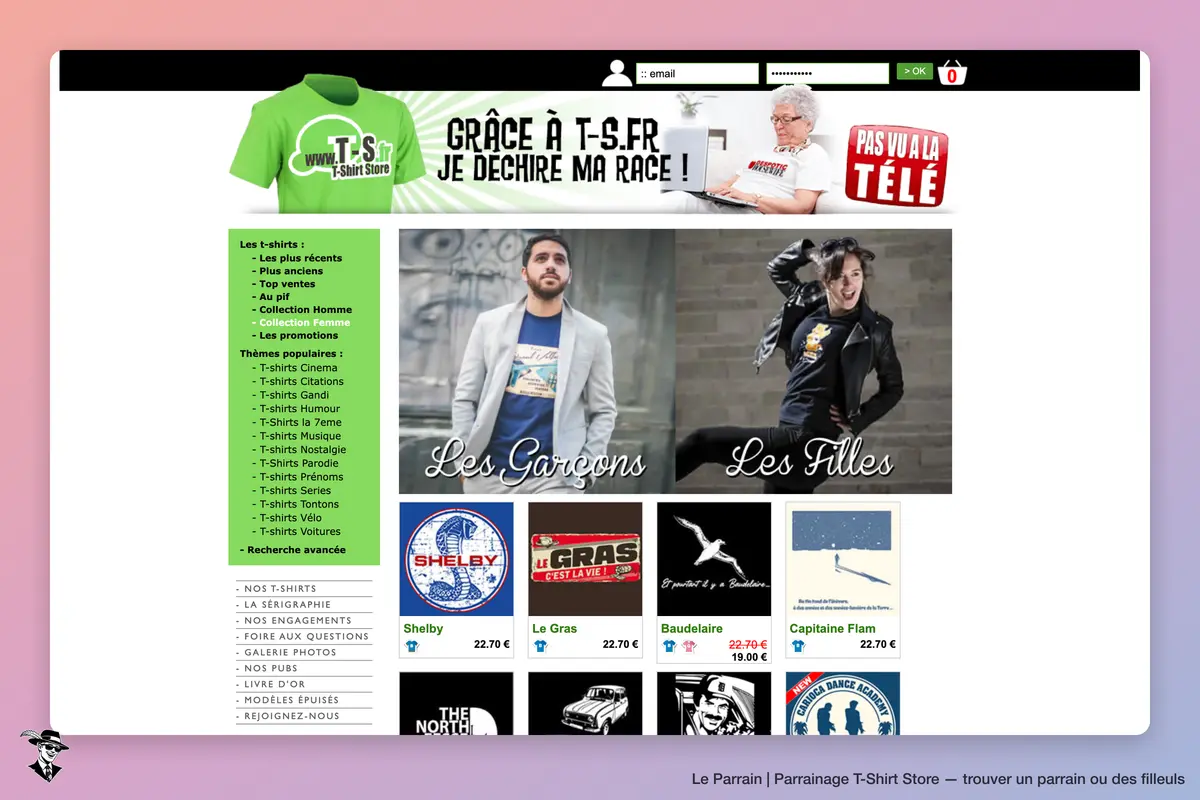 Page d'accueil de T-Shirt Store