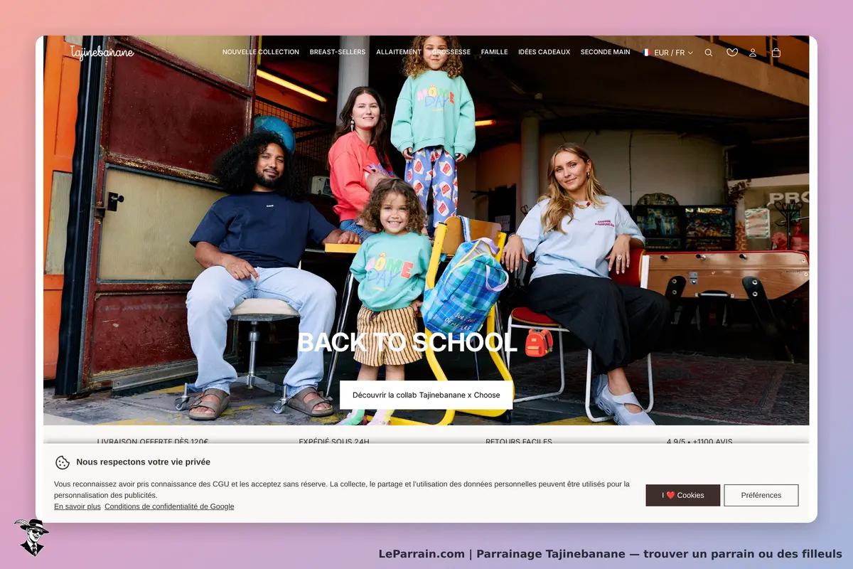 Tajinebanane : page d'accueil avec des personnes posant pour la collection « Back to School »
