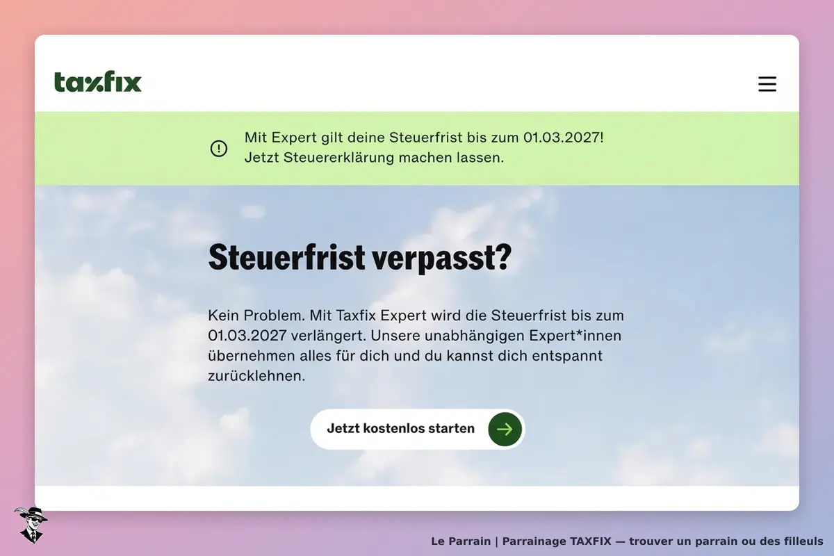 taxfix : page d'accueil présentant un message sur la prolongation de la date limite fiscale