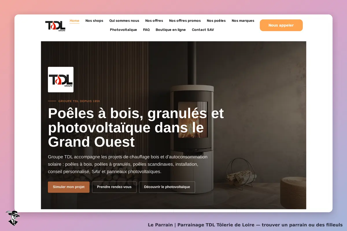 TDL Tôlerie de Loire : tDL : page d'accueil avec poêle à bois et informations sur les services de