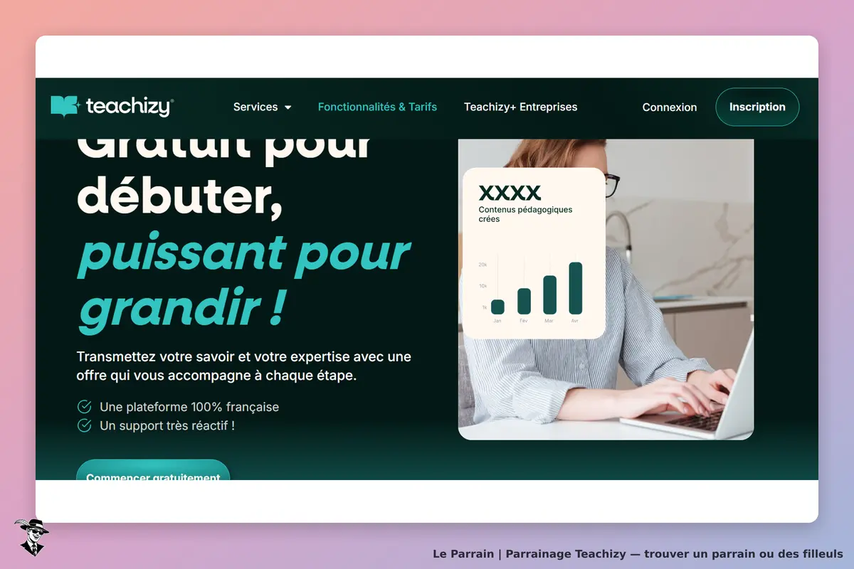 Teachizy : page d'accueil avec un graphique et un message sur la transmission de savoir