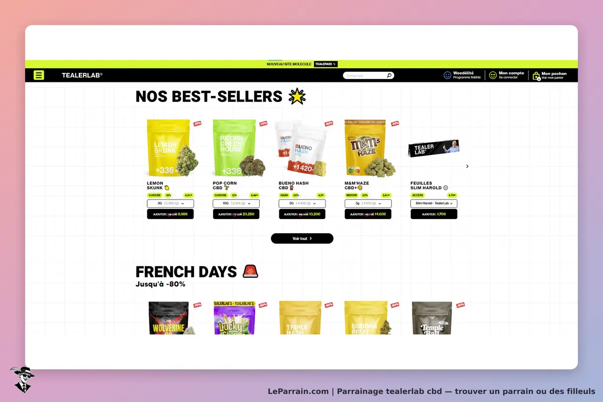 tealerlab cbd : tEALERLAB : page d'accueil avec best-sellers et produits CBD variés affichés