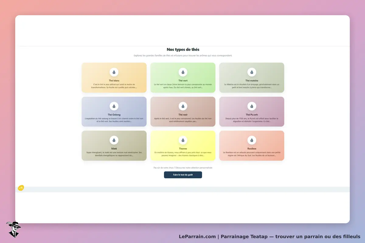 Teatap : présentation des différents types de thés et infusions disponibles sur le site