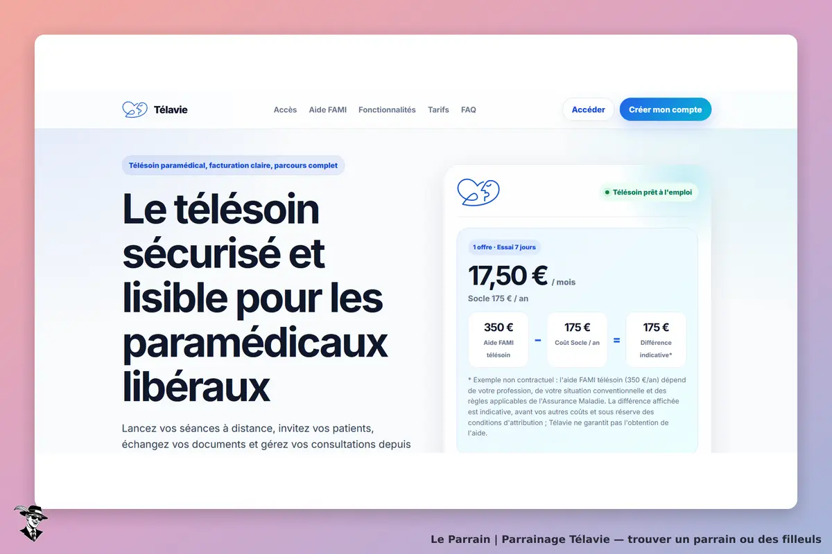 Télavie : page d'accueil présentant le télésoin pour les paramédicaux, avec un formulaire