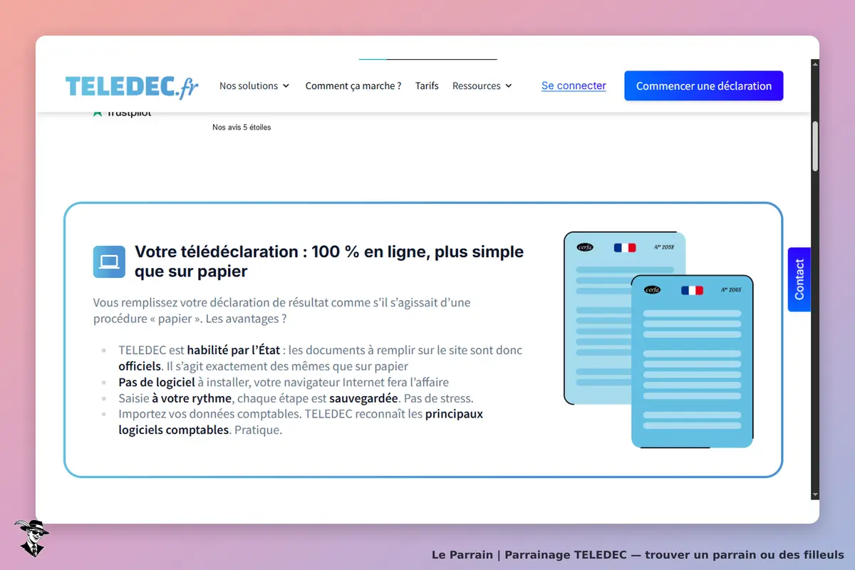 TELEDEC : page d'accueil présentant la télé déclaration en ligne avec avantages et illustration