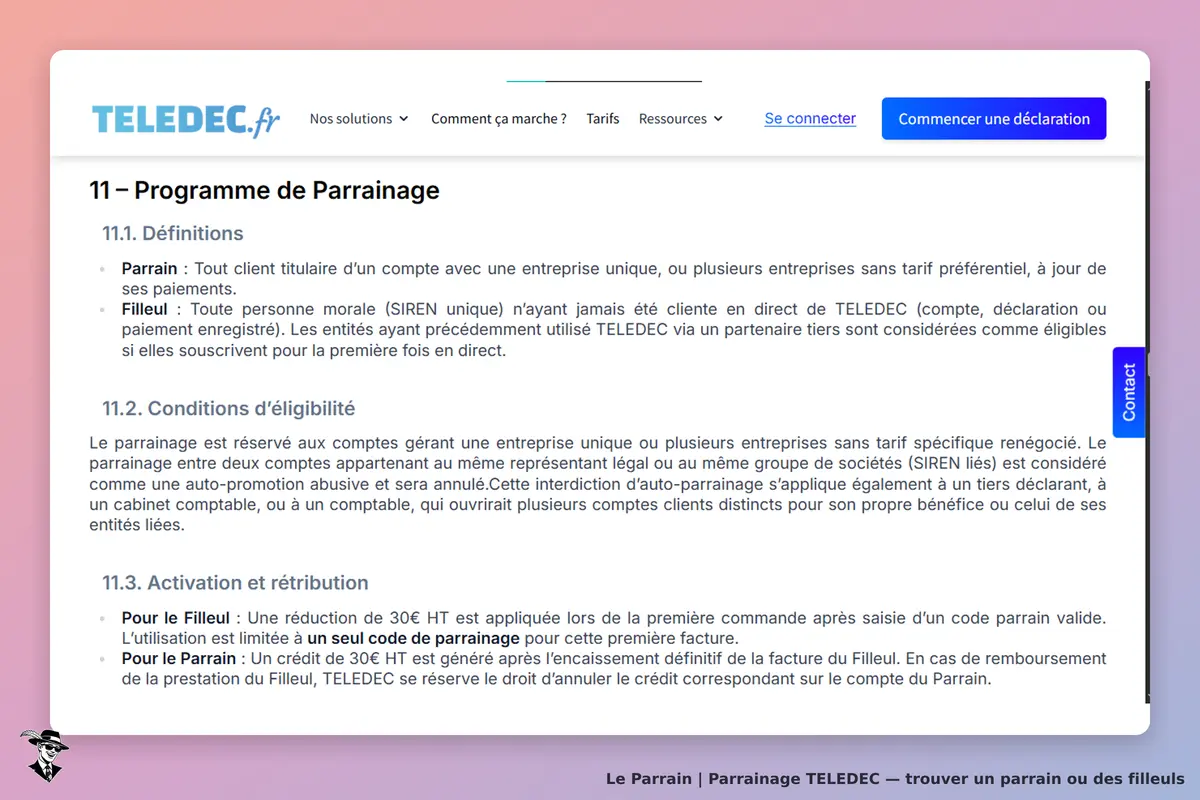 TELEDEC : page sur le programme de parrainage avec définitions et conditions d'éligibilité