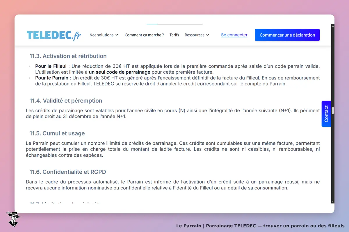 TELEDEC : section sur l'activation et la rétribution des crédits de parrainage