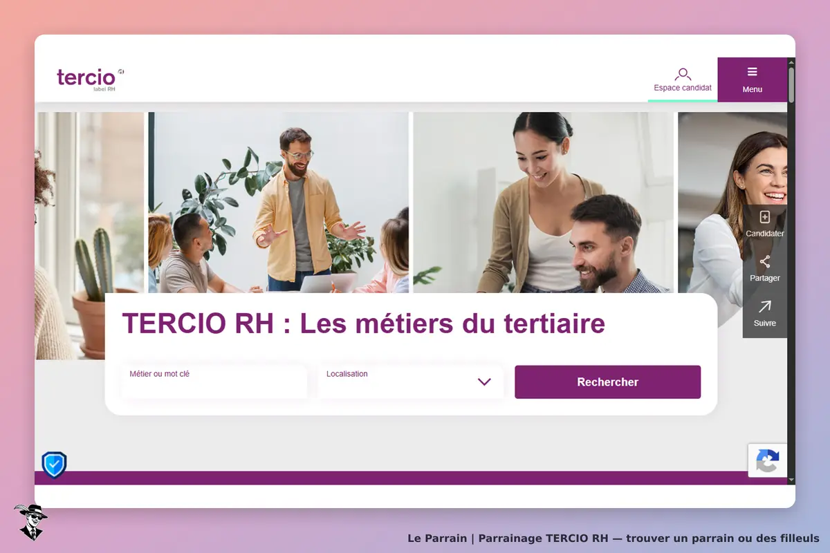 TERCIO RH : page d'accueil avec un formulaire de recherche et des images de professionnels en
