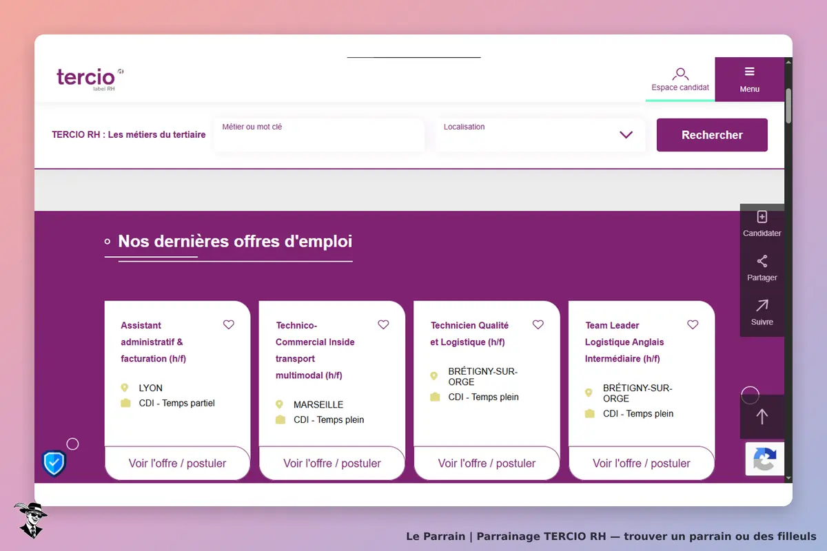TERCIO RH : tercio : page d'accueil avec offres d'emploi et formulaire de recherche en haut