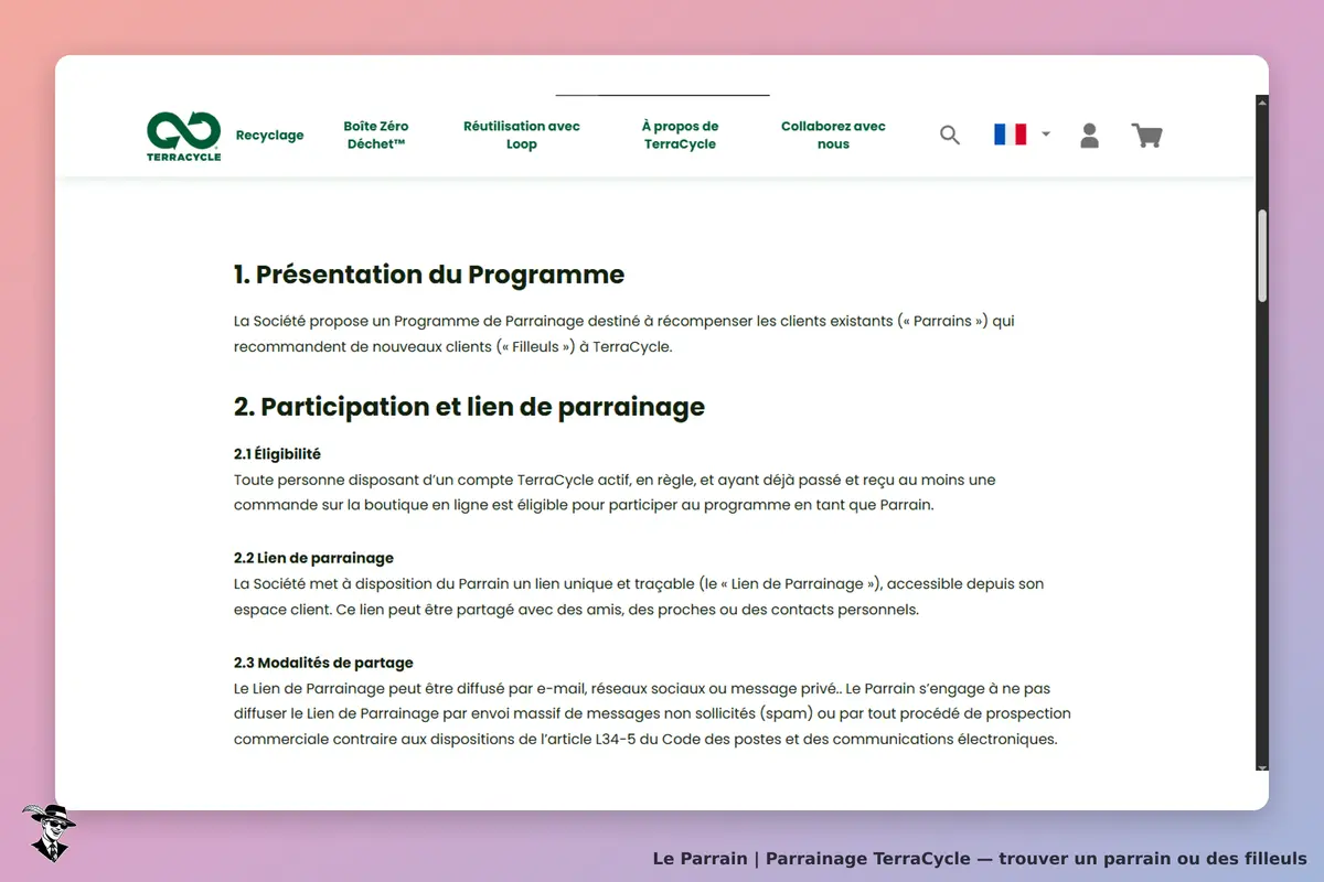 TerraCycle : présentation du programme de parrainage et modalités de participation affichées