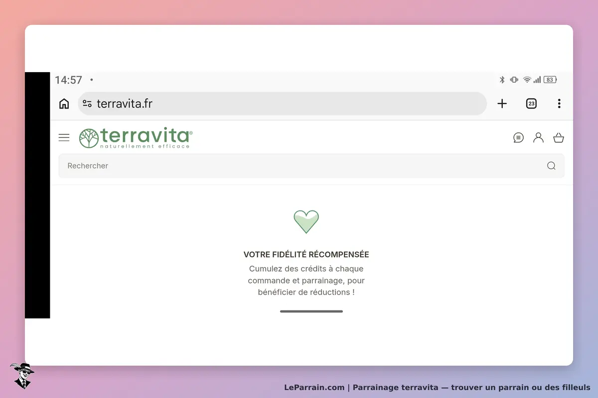 terravita : page d'accueil avec message sur la fidélité et un cœur vert