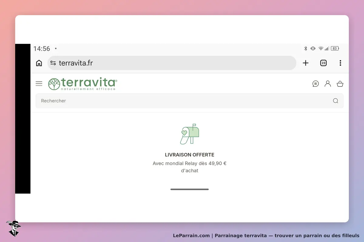 terravita : page d'accueil avec mention de livraison offerte et barre de recherche visible