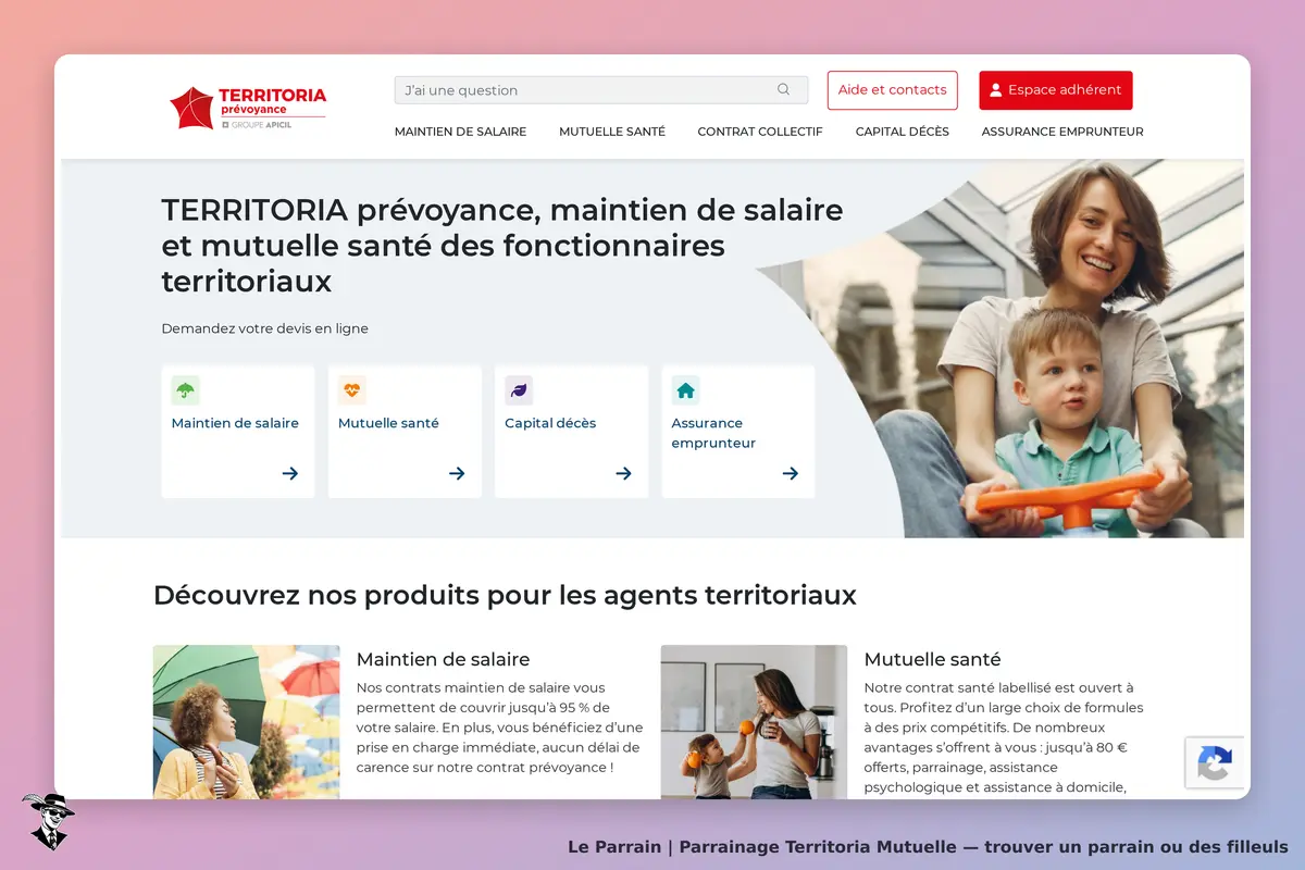 Territoria Mutuelle : page d'accueil avec services et images d'une mère et son enfant
