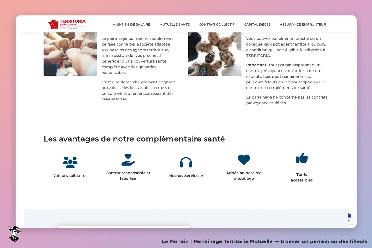 Territoria Mutuelle : avantages de la complémentaire santé avec icônes explicatives