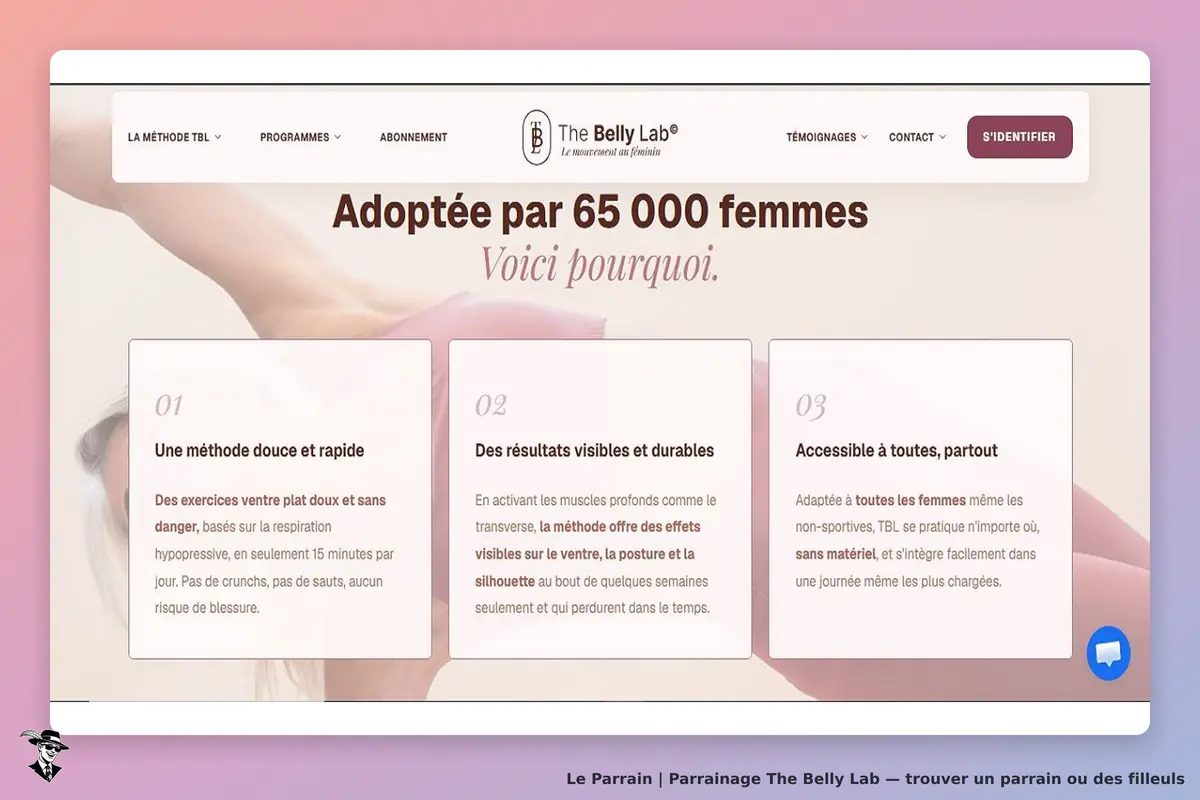 The Belly Lab : page d'accueil présentant trois avantages de la méthode TBL pour les femmes