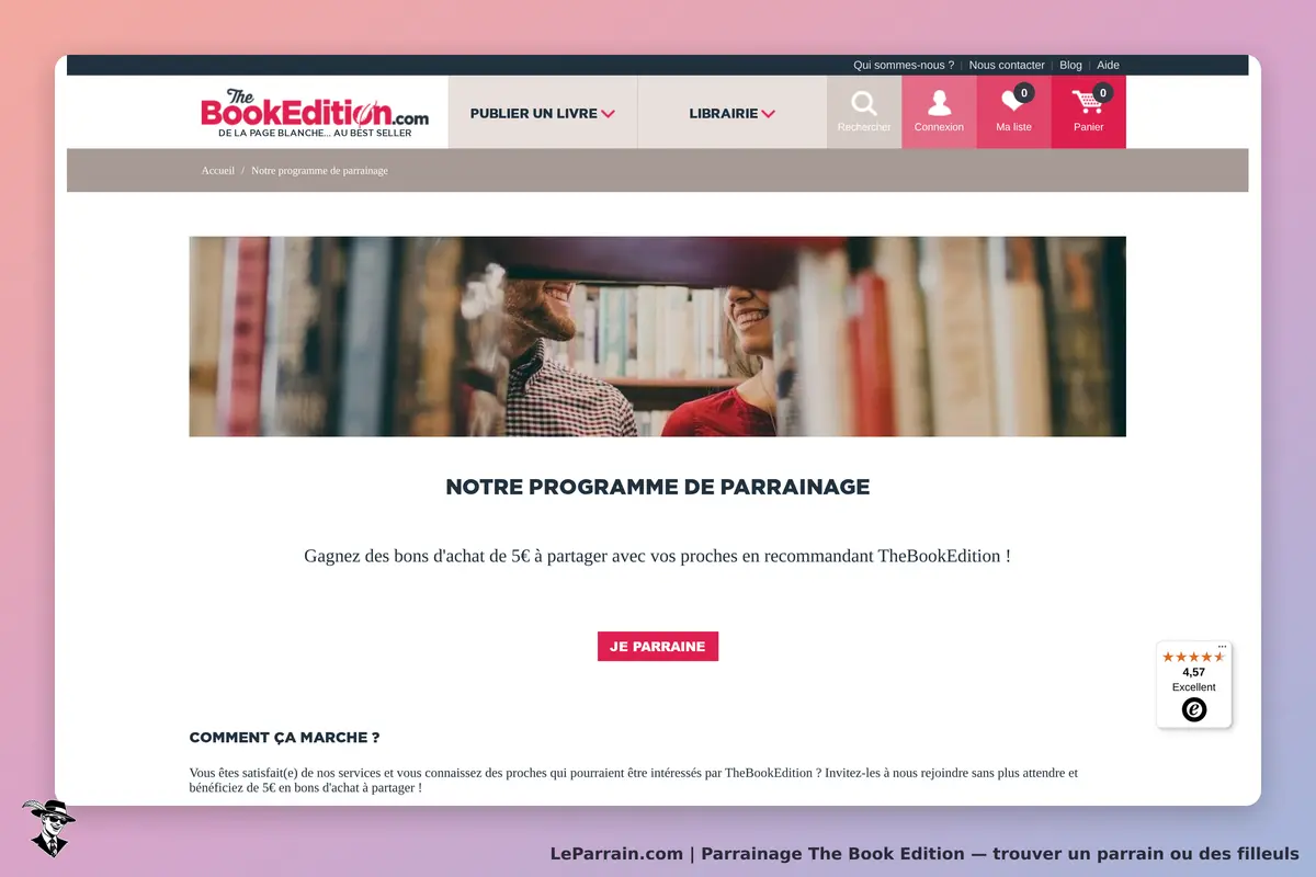 The Book Edition : page sur le programme de parrainage avec une image de deux personnes souriantes