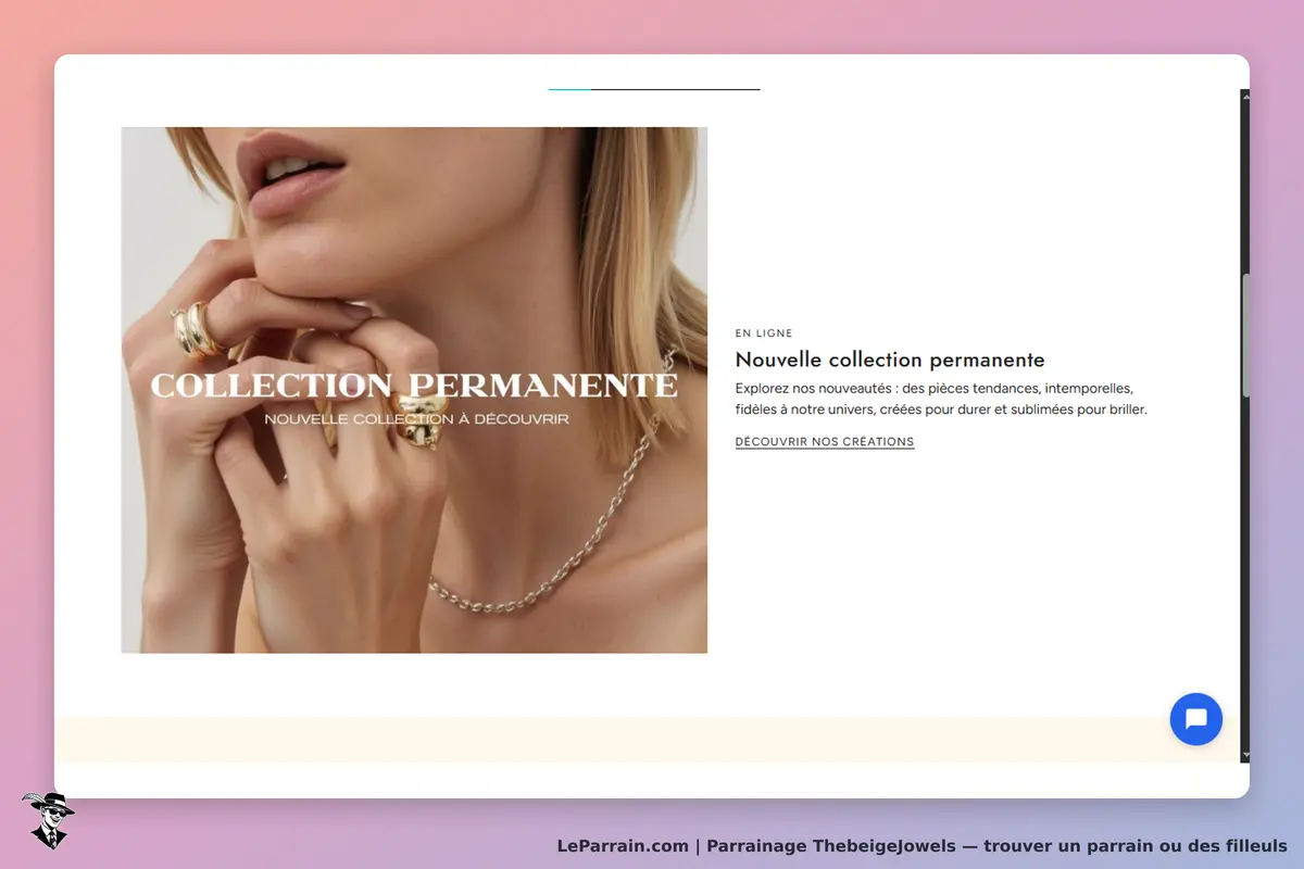 ThebeigeJowels : femme avec des bijoux, présentation d'une collection permanente sur fond clair