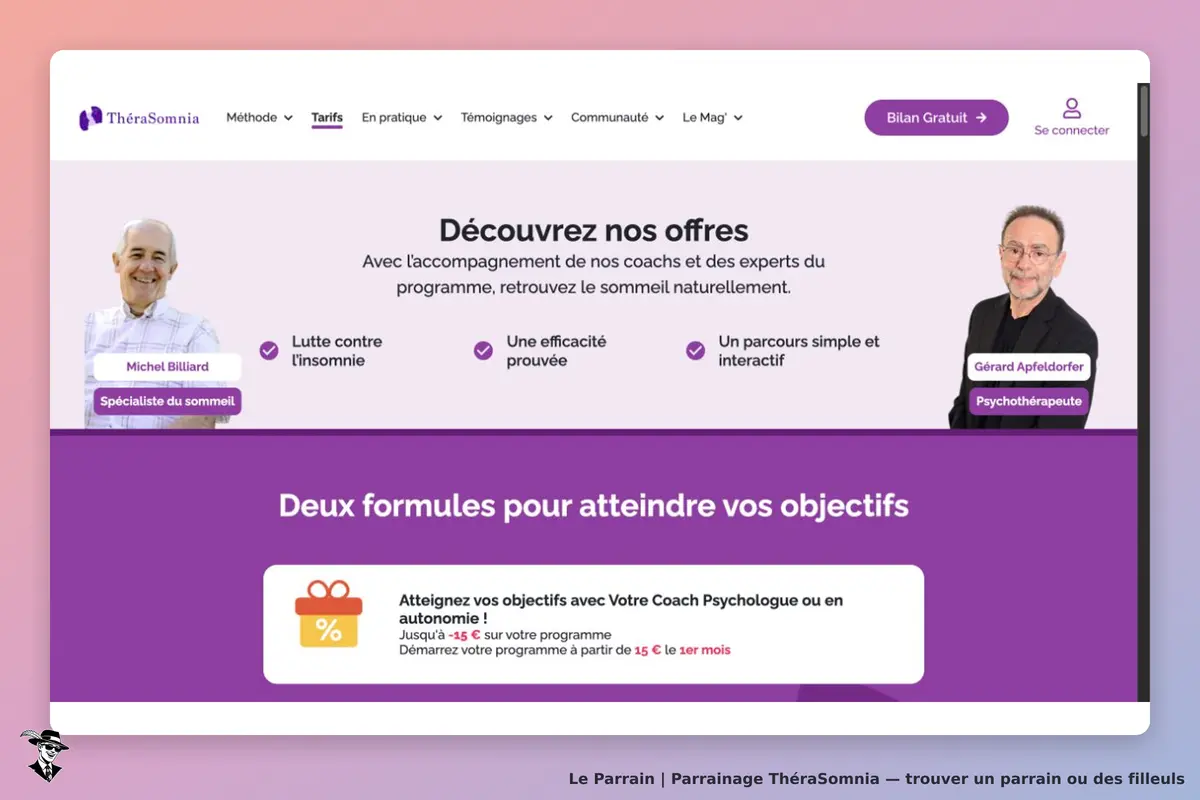 ThéraSomnia : présentation des formules du programme de sommeil sur la page d’abonnement