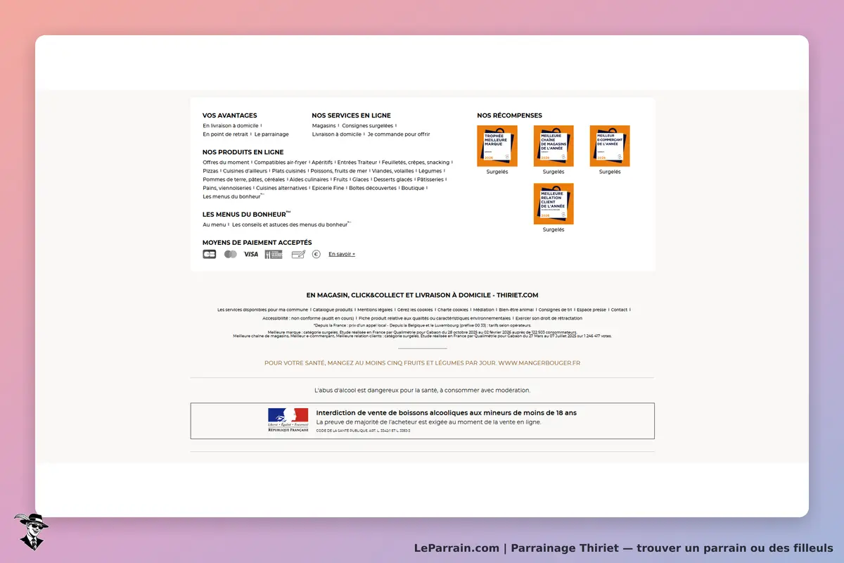 Thiriet : informations sur les services, produits en ligne et récompenses affichées