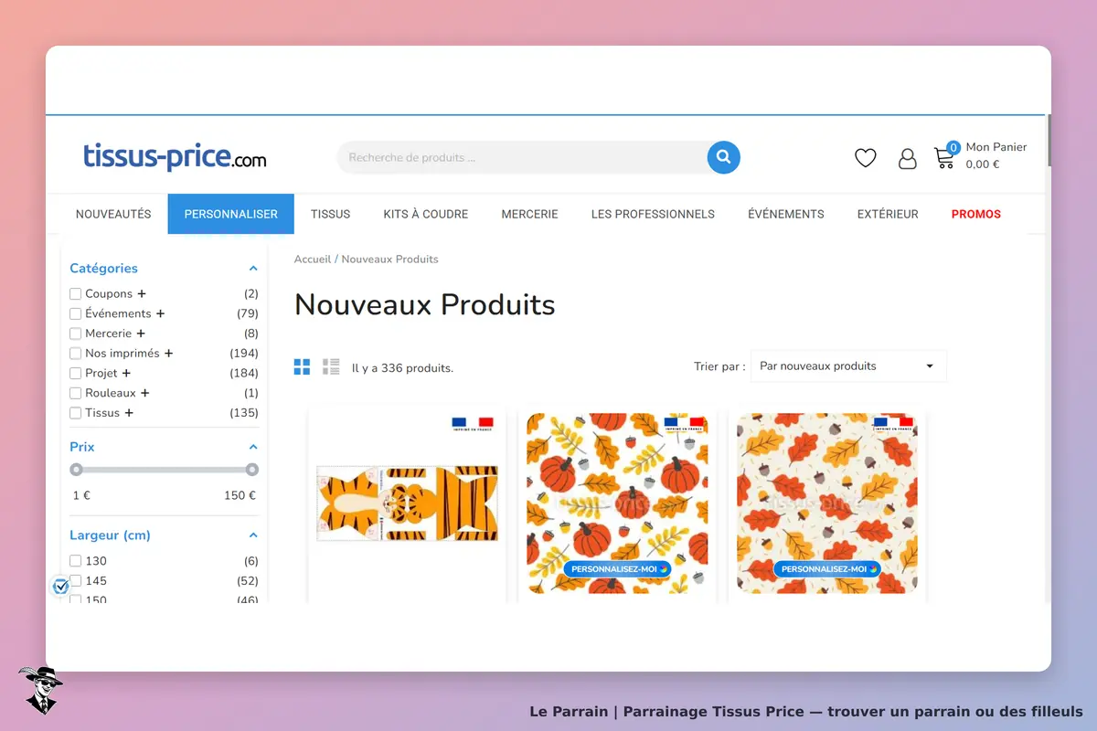 Tissus Price : tissus-price : page des nouveaux produits avec des tissus colorés et options de