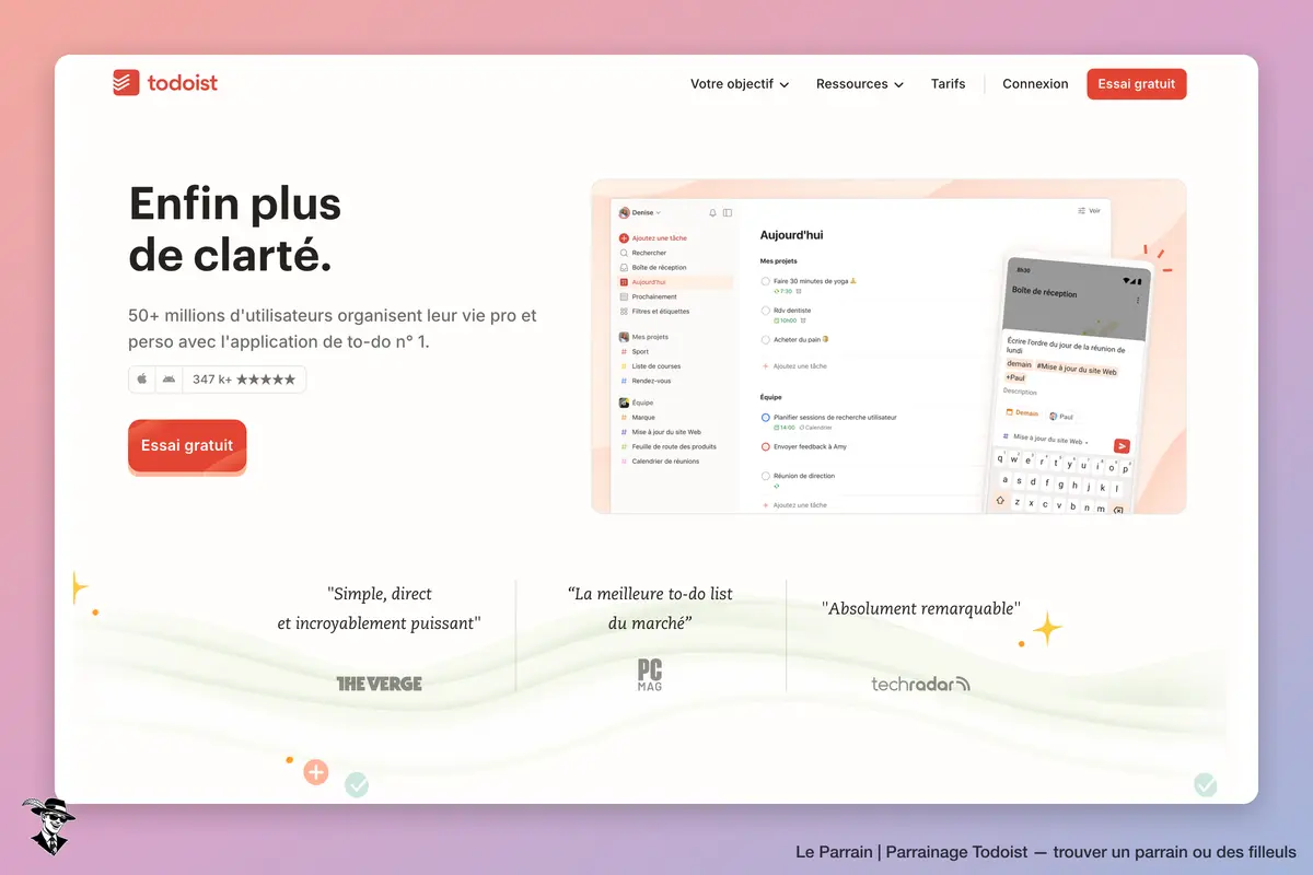 Page d'accueil de Todoist