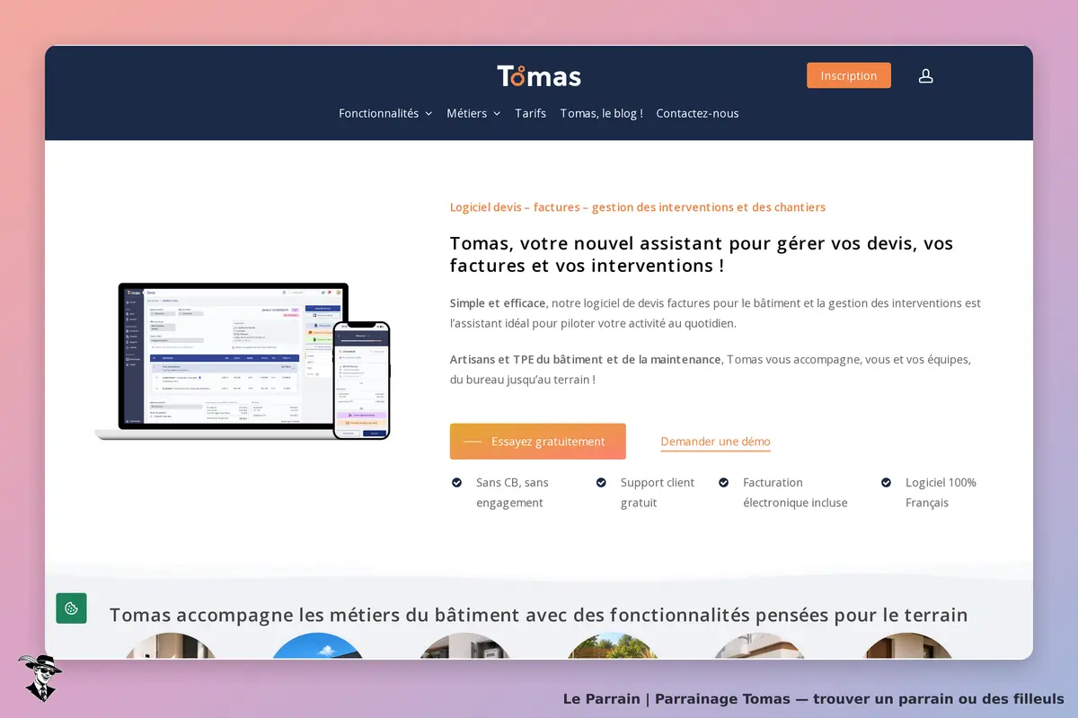 Page d'accueil de Tomas