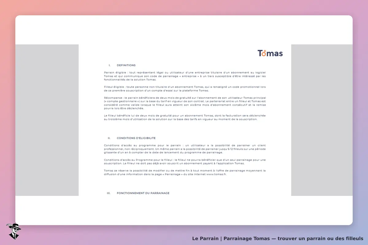 Page parrainage de Tomas
