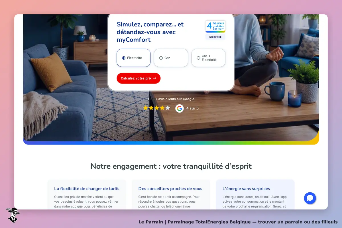 TotalEnergies Belgique : totalEnergies : page d'accueil avec un formulaire de simulation et un