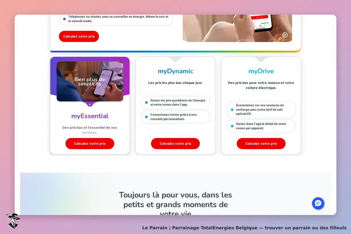 TotalEnergies Belgique : totalEnergies : page d'accueil avec trois options de services et un