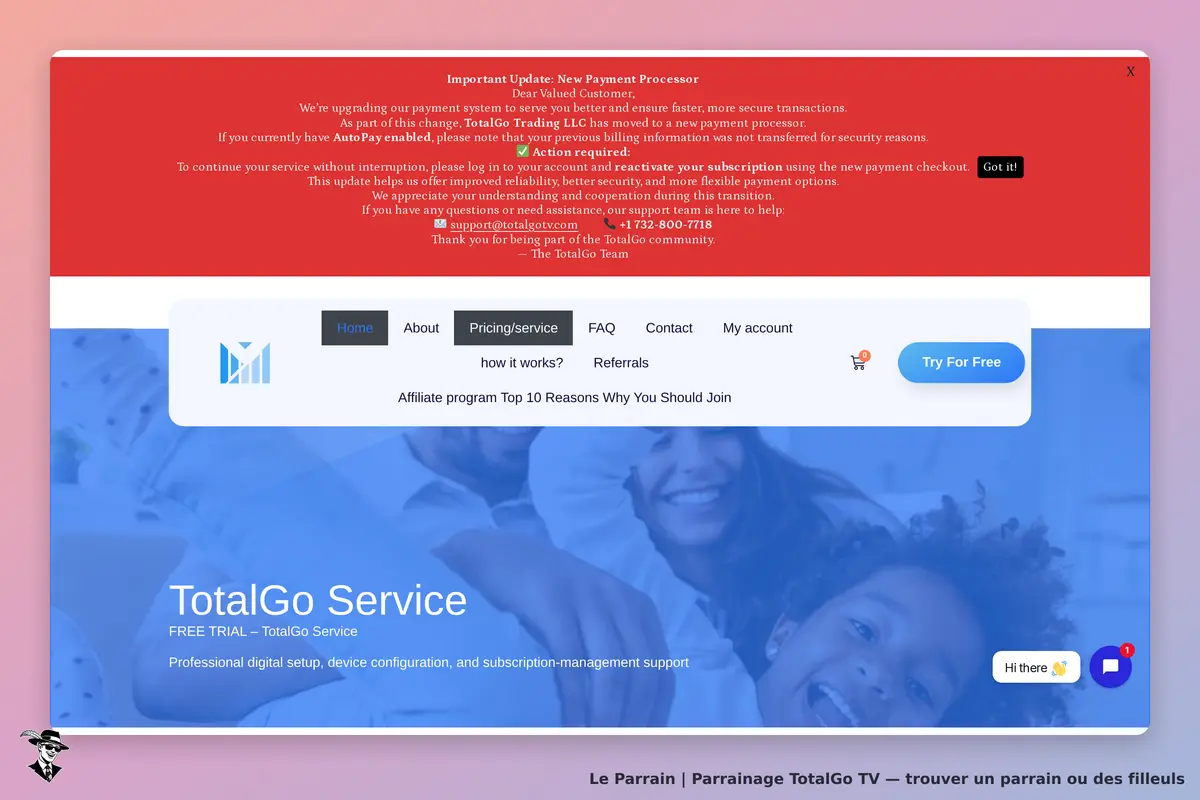 Page d'accueil de TotalGo TV