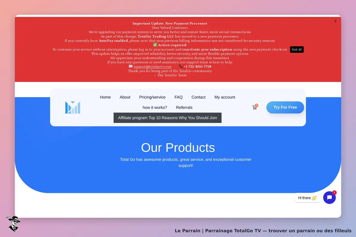 Page produit de TotalGo TV