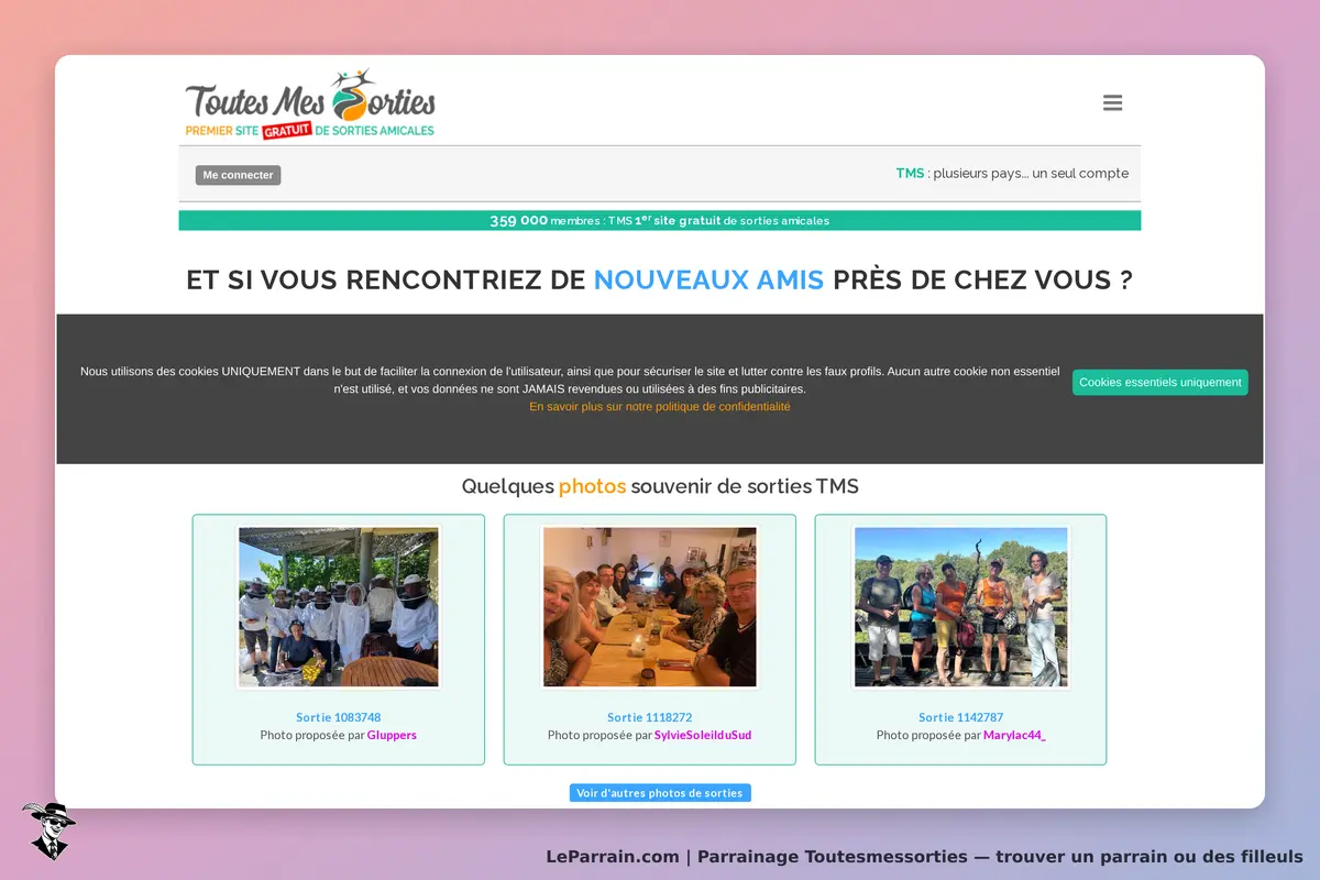 Toutesmessorties : toutes Mess Sorties : page d'accueil avec photos de sorties et informations sur